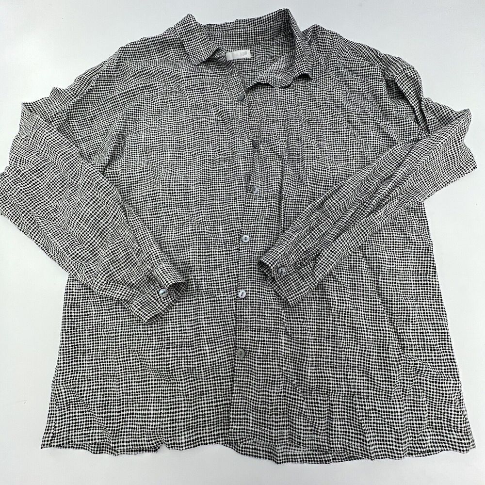 J Jill Black White Button Down Top Rayon Size Medium